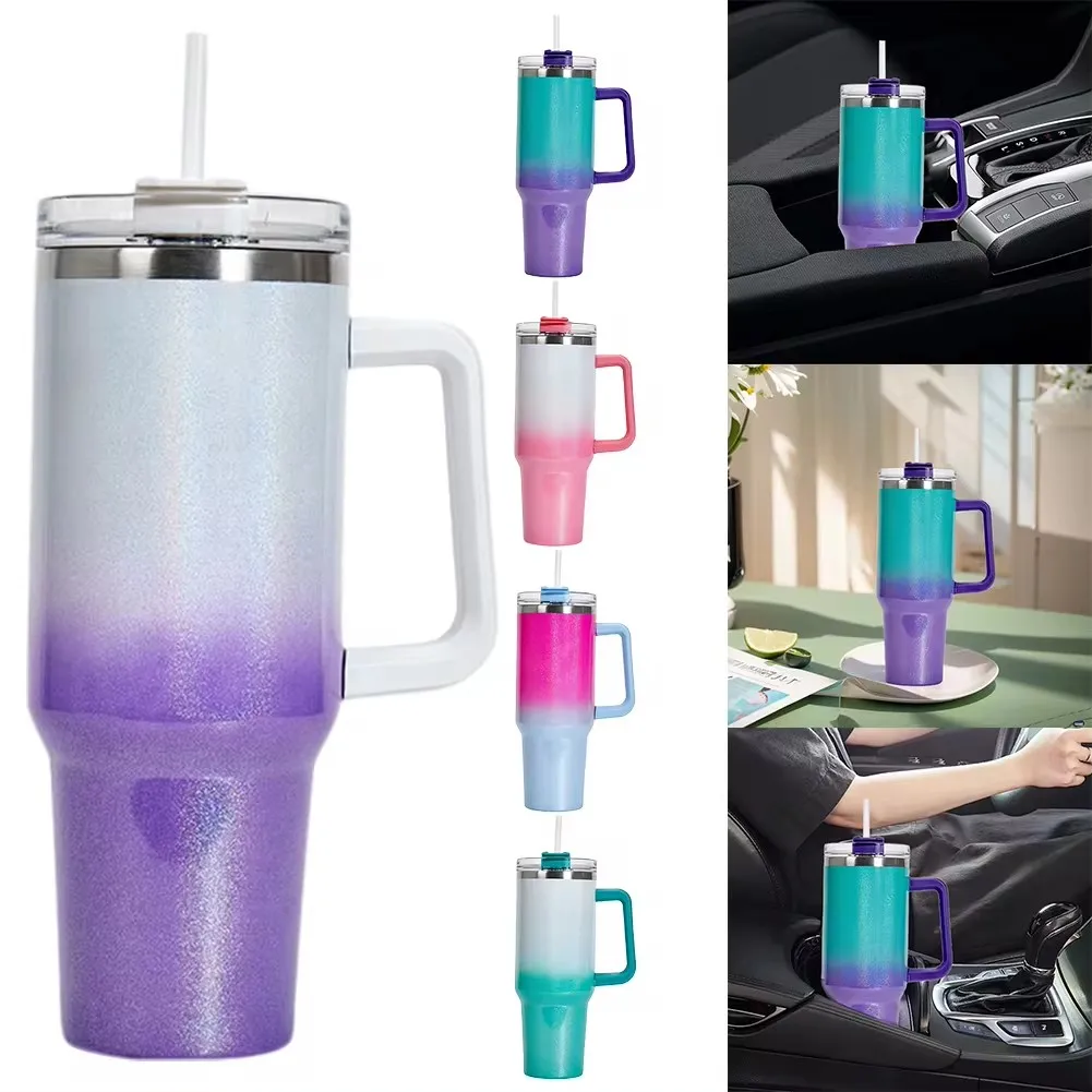 40oz Glitter Blank Sublimation Shimmer Holographic Rainbow Tumbler Insulated Mug With Handle For Hot Print Stainless Steel Cup