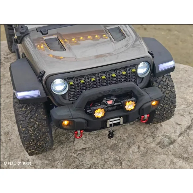 Front Bumper for RLAARLO MK07/JK07 Crawler,Solid ABS with Silicone Mold, 201 Stainless Steel Tow Hook& Mount Plate Upgrade Parts