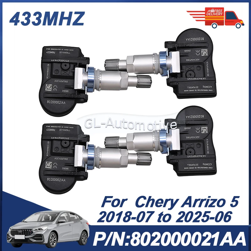 

4PCS Tire Pressure Sensor TPMS Sensor For Chery Arrizo 5 2018-2025 433MHZ 802000021AA