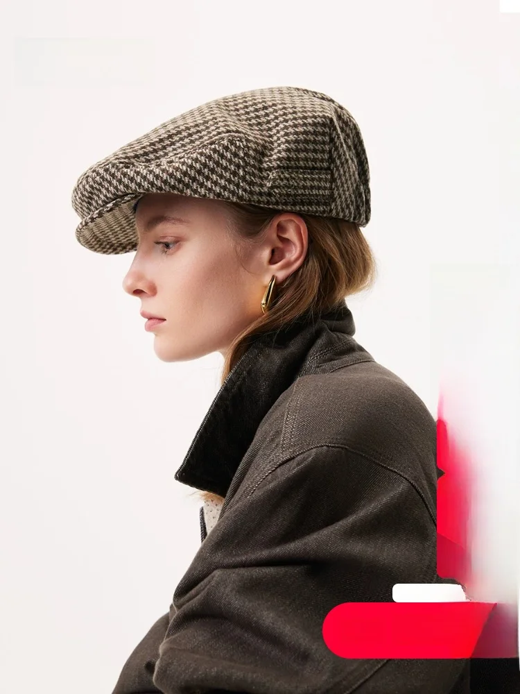 elegant-spring-2026-women's-knitted-tweed-pattern-beret-hat-flat-top-wool-blend-breathable-casual-youth-fashion-hat