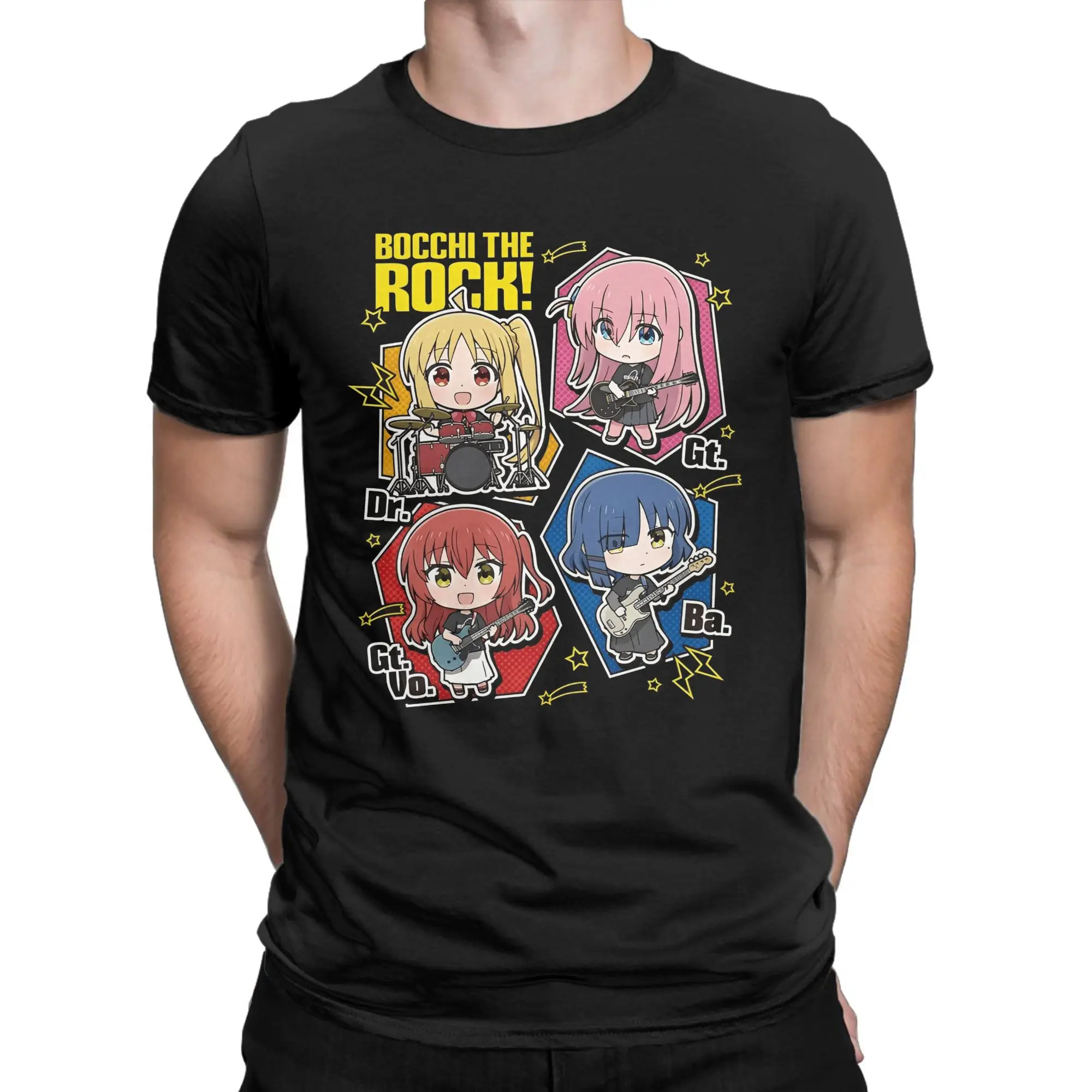تي شيرت Vintage Bocchi The Rock Kessoku Band للرجال بياقة دائرية من القطن تي شيرت قصير الأكمام تي شيرت ملابس فريدة من نوعها