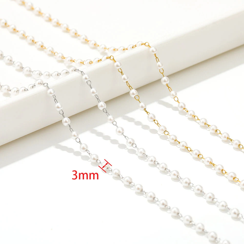 2 Meters Stainless Steel Imitation White Pearl Chains Bulk for DIY Jewelry Necklace Making Luxury Bracelets Earrings Findings image 2