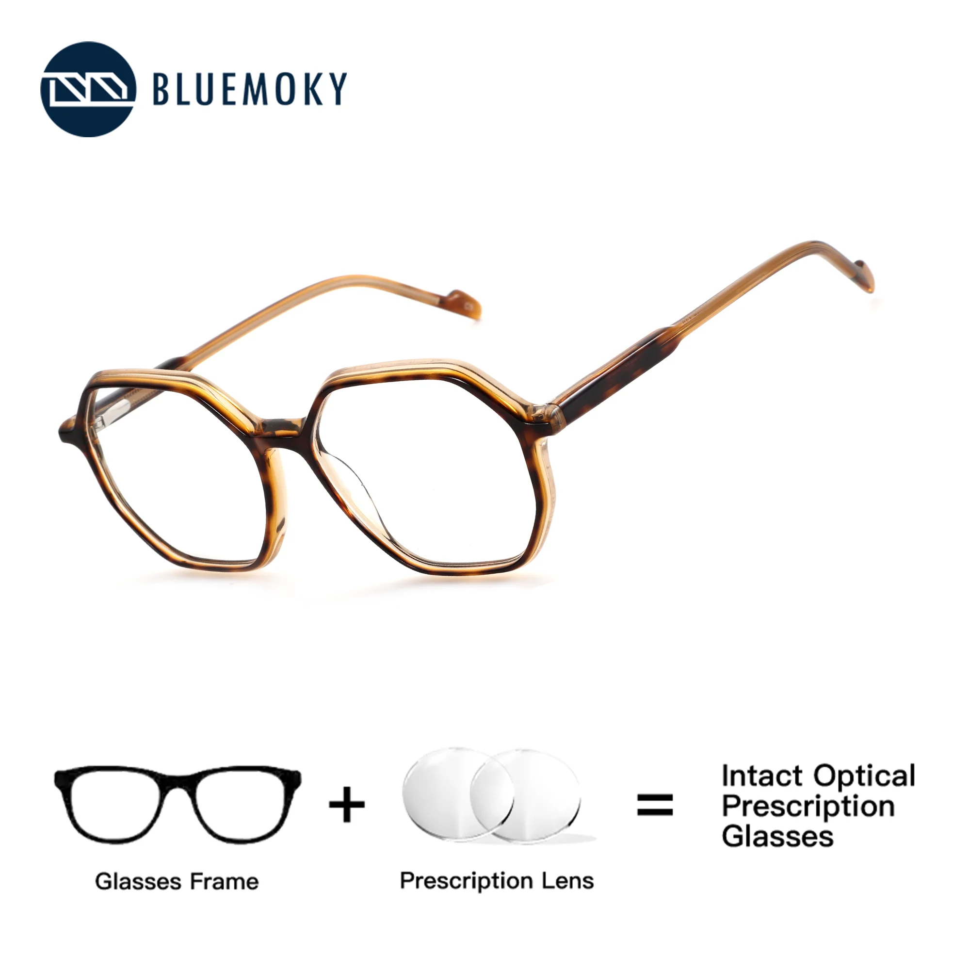 

BLUEMOKY Acetate polygonal prescription glasses, women's progressive color change, anti blue optical reading glasses