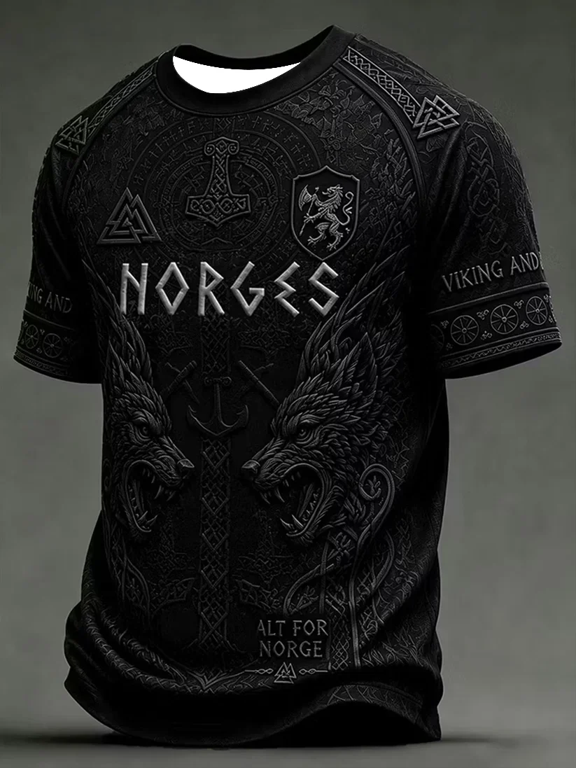 2027 Summer Best-selling Outdoor Men's Vintage Viking Style 3D Printed Breathable Quick-Drying T-Shirt Family Style Shirt
