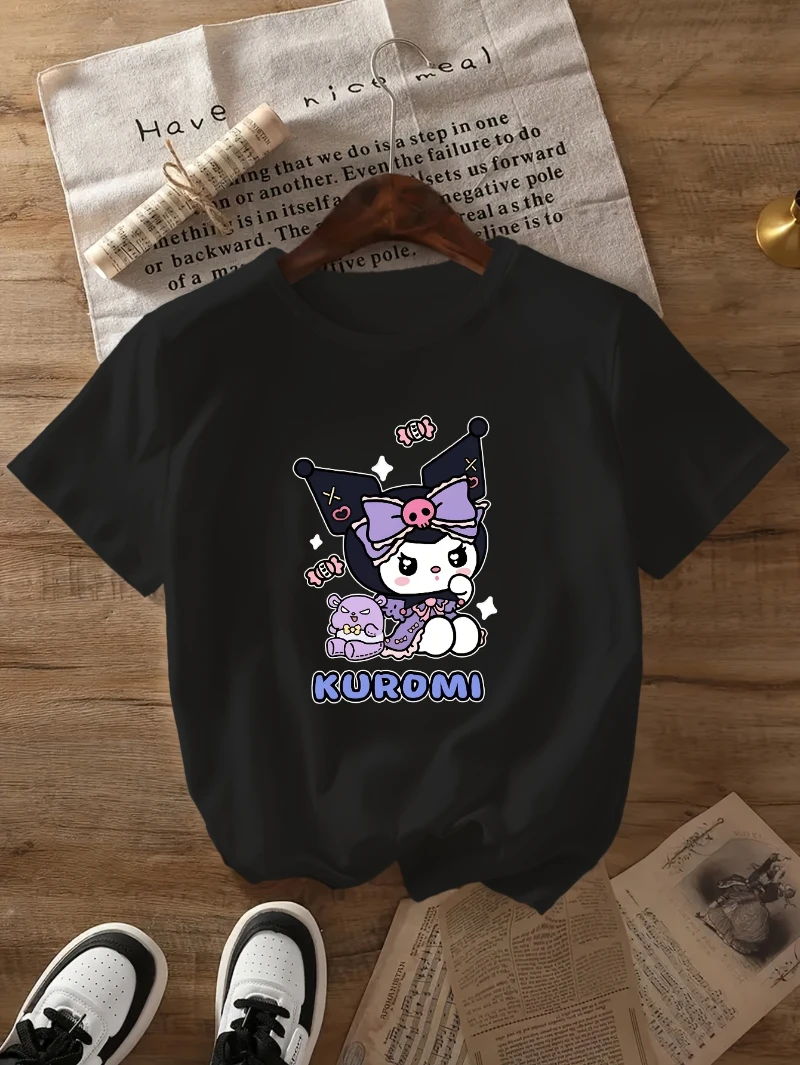 

Sanrio Black Cat Short Sleeve T-shirt Casual Round Neck Top Casual Sports Pure Cotton Comfortable Fashion Loose Short Sleeve