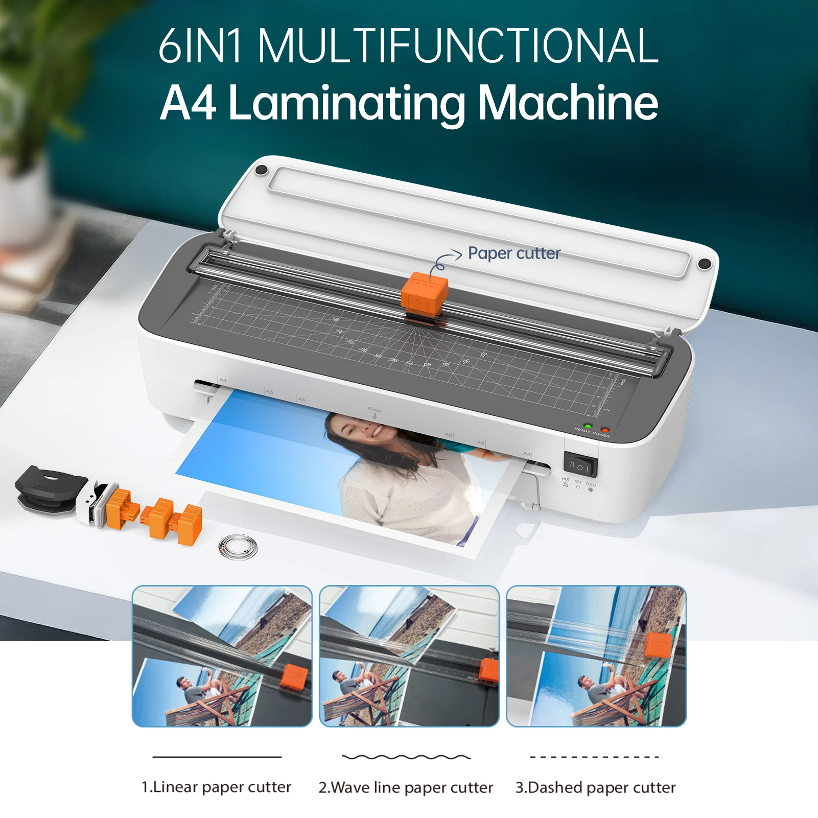 Laminating Machine 9 inches Thermal Laminator Machine Desktop 6IN1 Multifunctional Hot and Cold Lamination with Paper Cutter