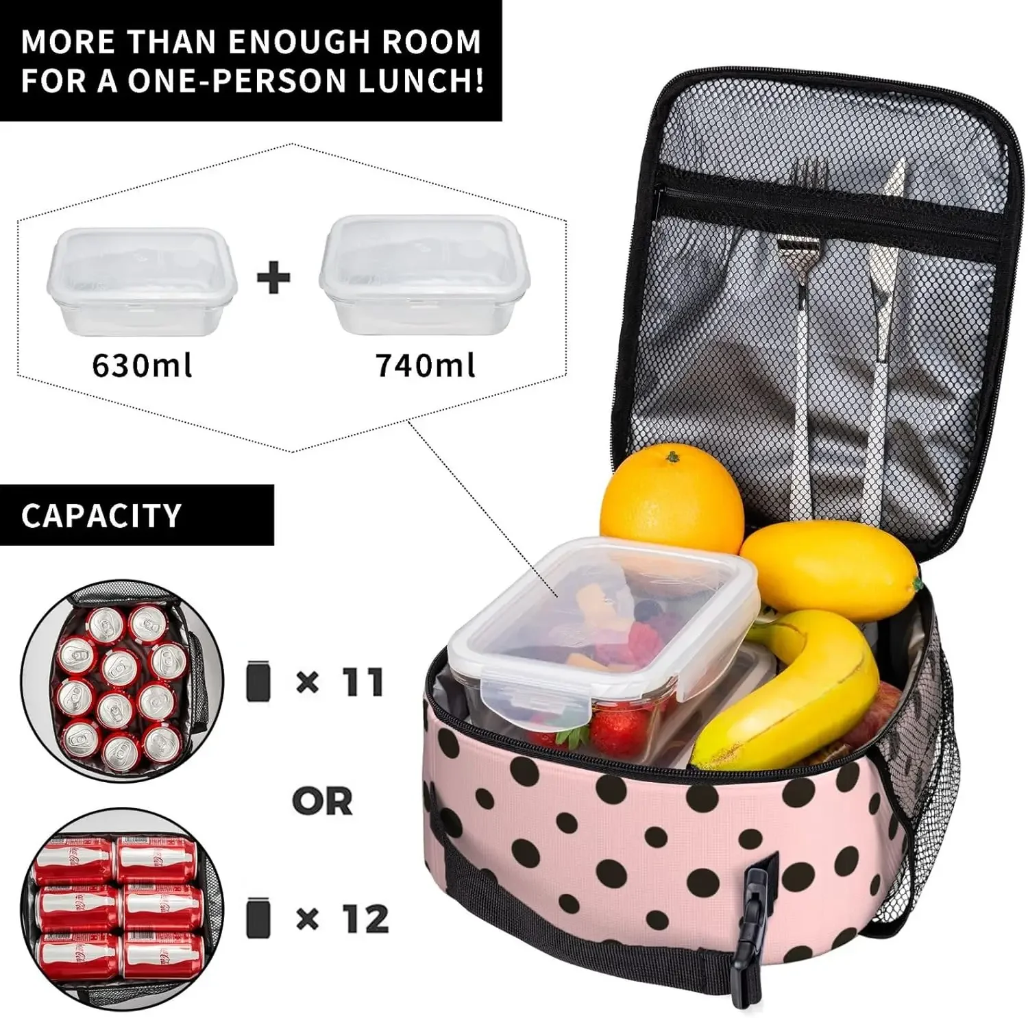 Geometrische stippen naadloze roze herbruikbare lunchtas lunchbox geïsoleerde koeltas voor dames heren werk kantoor strand picknick