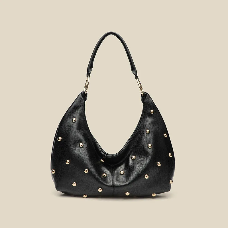 

Soft PU Leather Handbags and Purses Luxury Studded Shopper Designer Women's Bags New Large Capacity Rivet Tote Shoulder Bag