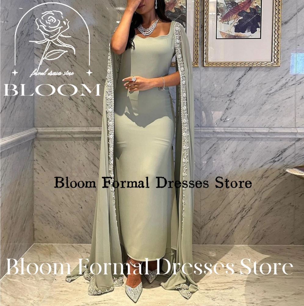 Bloom Maßgeschneiderte Ballkleider mit quadratischem Ausschnitt und floraler Spitze, Flügelärmel, Arabia Fashion Formal Evening Party Gown, Vestidos de Gala