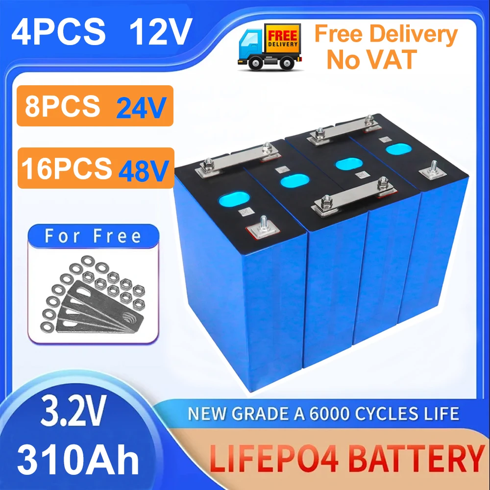 3.2V LiFePO4 Battery 12V 24V 310Ah 202Ah 100Ah Deep Cycle Lithium Iron Phosphate Battery with Screws Bus Bar for Golf Cart