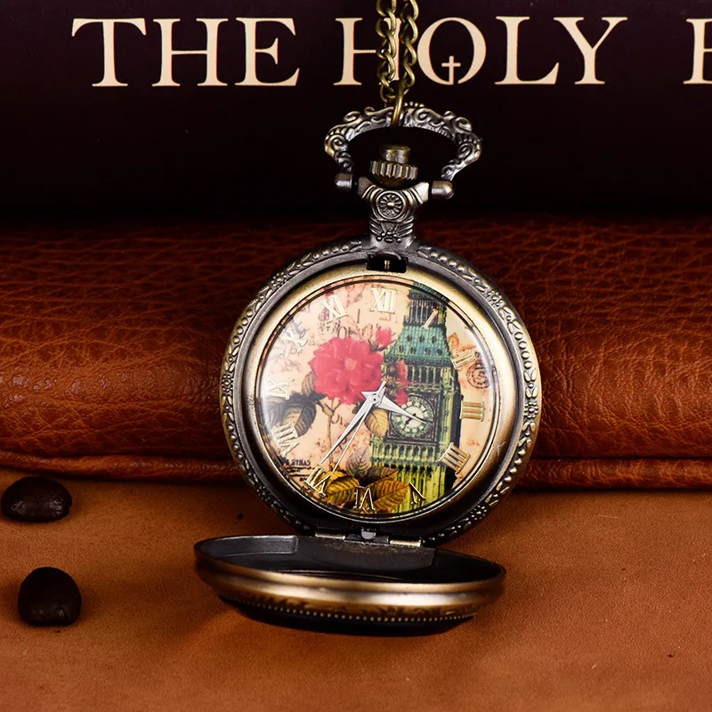 Reloj de cuarzo Reloj de bolsillo grande Reloj de bolsillo de cristal amarillo ámbar Reloj de bolsillo con tapa retro Venta al por mayor de fábrica 8848