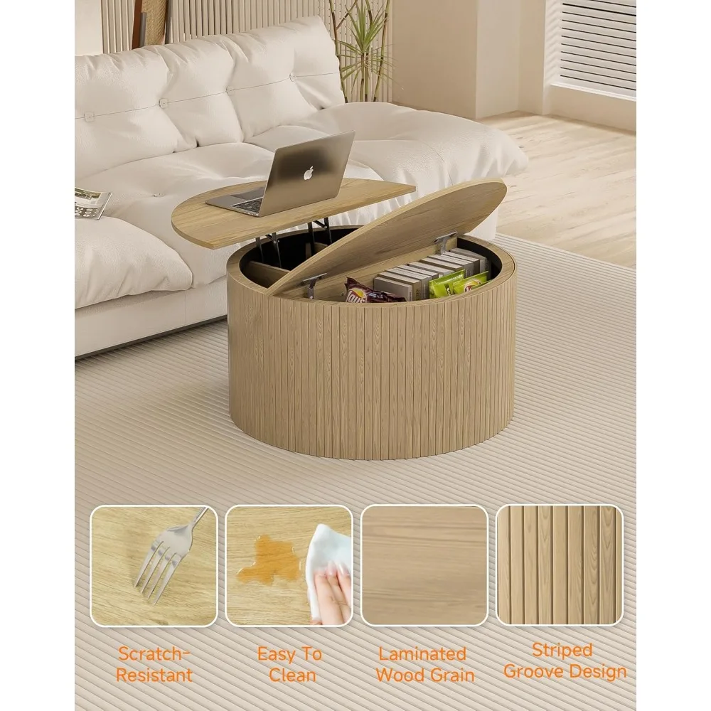Круглый дубовый журнальный столик с подъемной столешницей и местом для хранения вещей для гостиной, небольшой круглый дизайн
