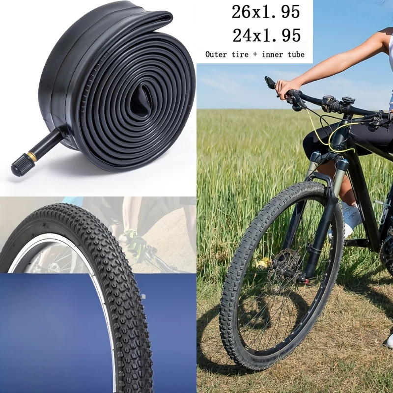 24 26 Zoll Mountainbike-Reifen + 1 Schlauch 24x1.95 26x1.95 MTB-Reifen All-Terrain Anti-Rutsch Fahrrad-Gummireifen 2er-Set