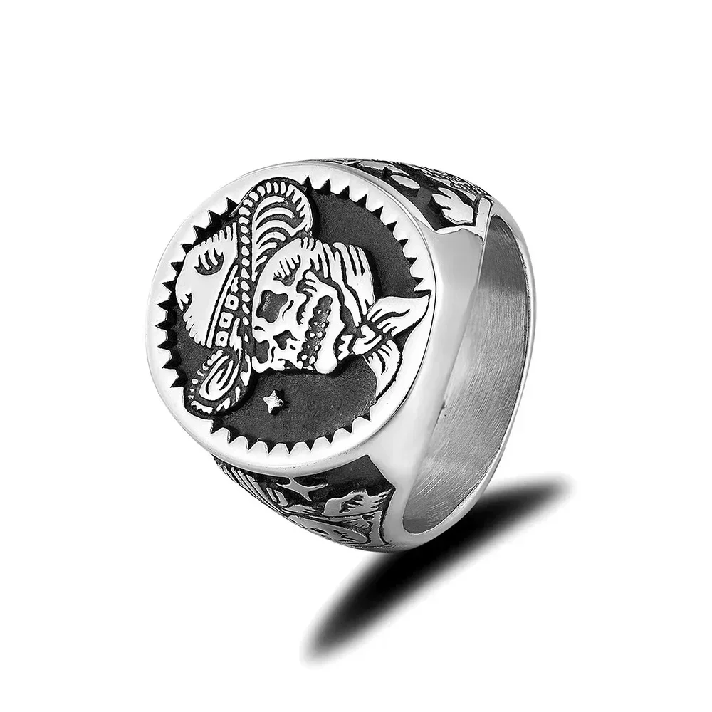 Western Cow Skeleton Rings,Stainless Steel Retro Men Finger,Fashion Punk Jewelry