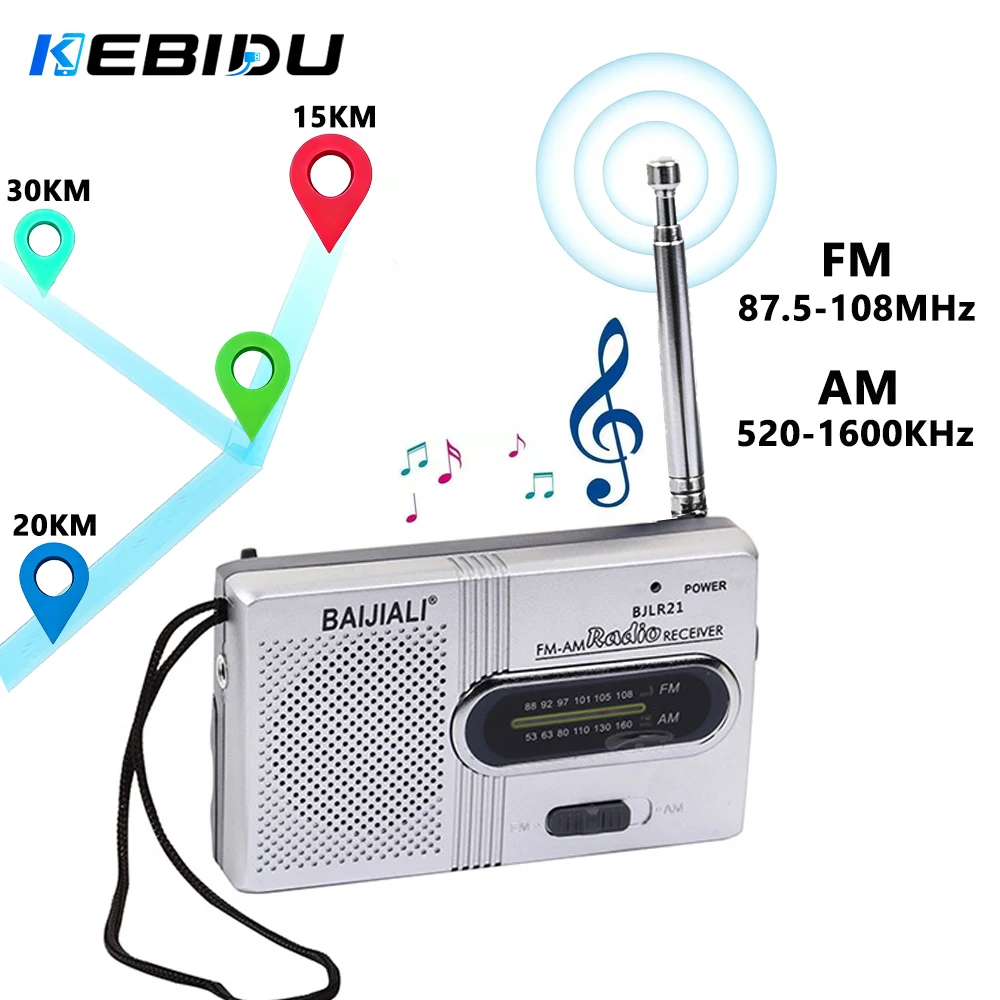 KEBIDU AM FM-Radio, tragbares Radio, eingebauter Lautsprecher, Teleskopantenne, Rundfunkempfänger mit Bildschirm für Reisen, Wandern
