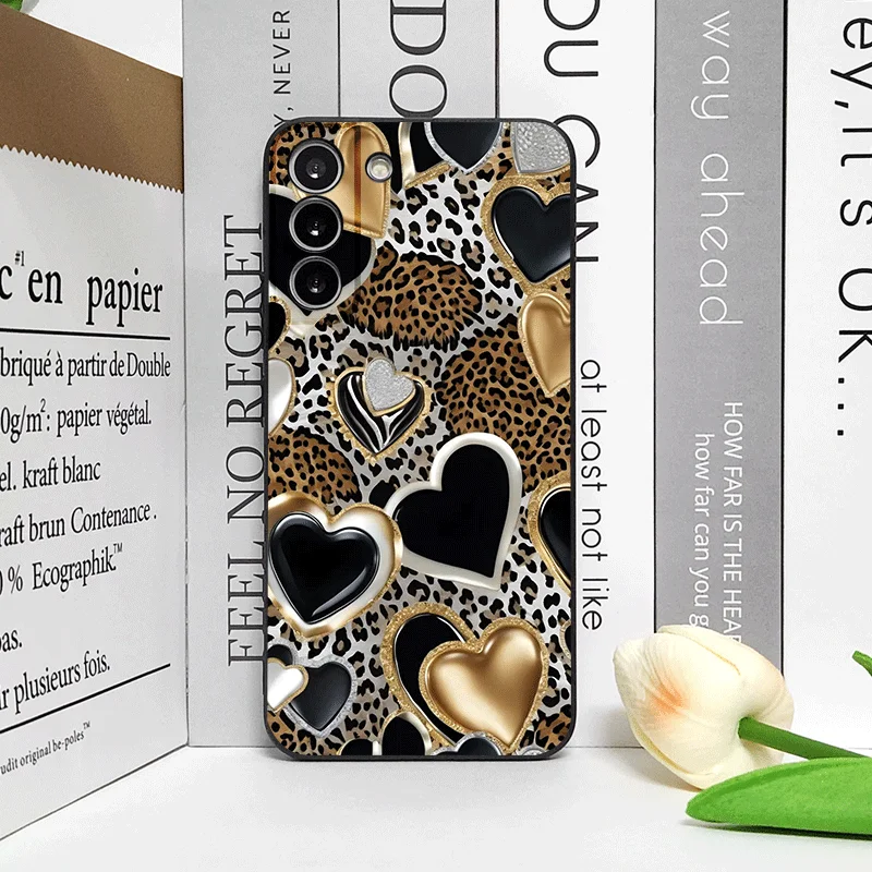 ليوبارد طباعة على شكل قلب الحب زوجين نمط قضية الهاتف لسامسونج غالاكسي A56 A14 A55 A16 A54 A36 A53 A52 A51 A50 غطاء ناعم