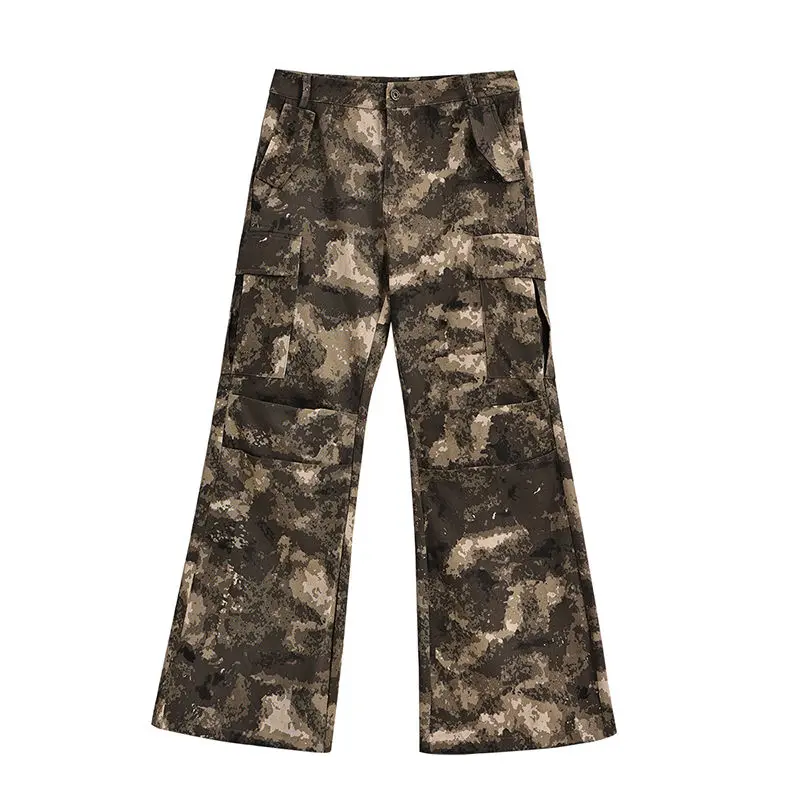 Calça masculina e feminina multi bolso camuflada, retrô americana, bonita, hip-hop, perna reta, casual, nova, outono