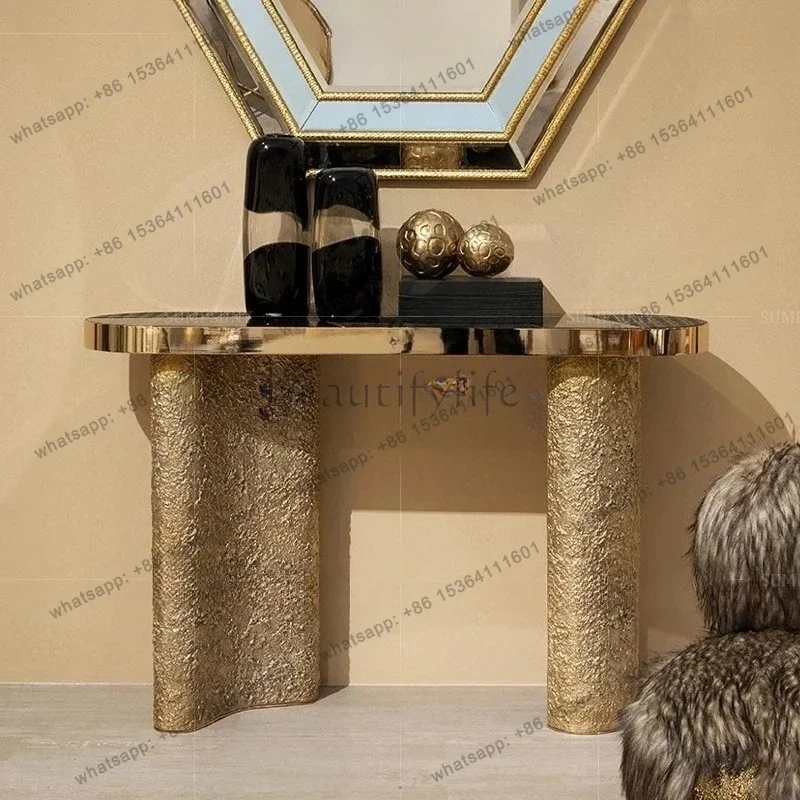 z.marble entrance table entry light luxury high sense modern creative villa corridor against the wall metal entrance table