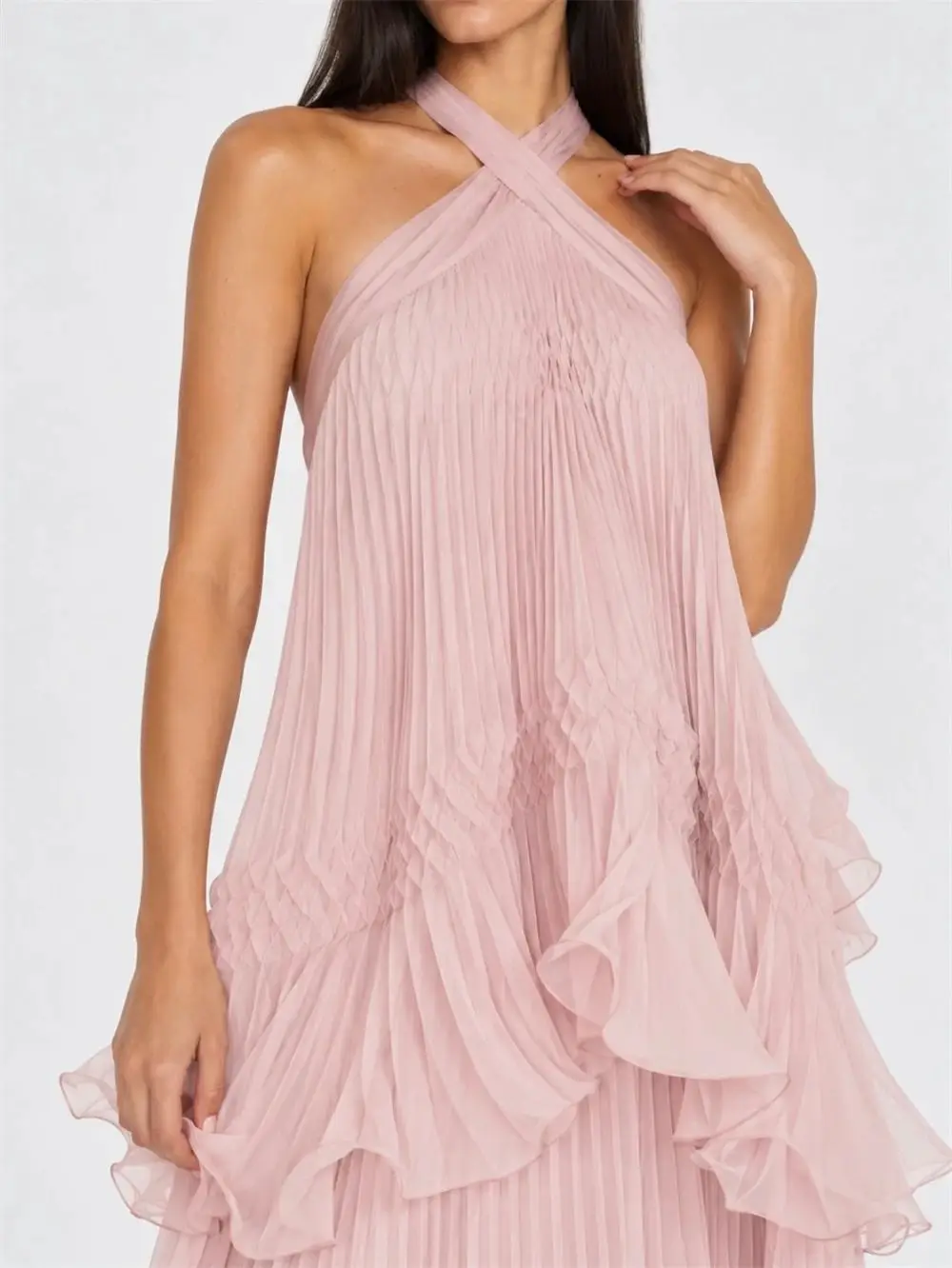 Ailbxn French Elegant Fashion Bohemian Dress Women's Mesh Backless Strapless Long Dress Beach Vacation Casual Long Dresses
