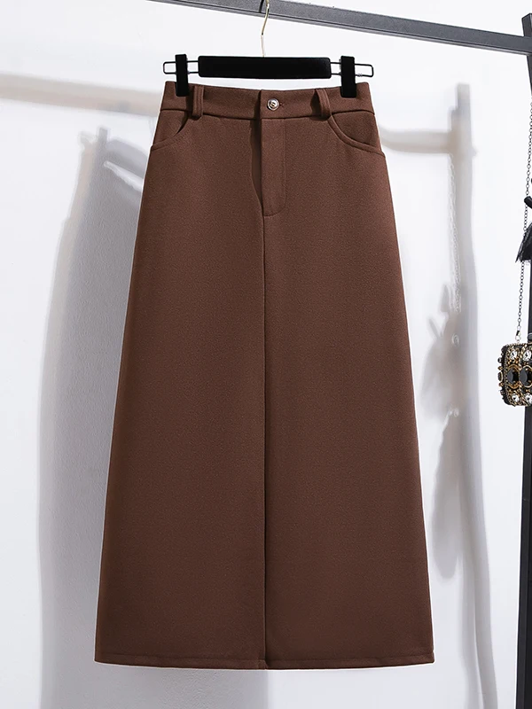 

High Waist A-Line Midi Skirt for Women in Large Size Woolen Material Ele Slimming Design Ciwalk Sle Autumn Winter Lon...
