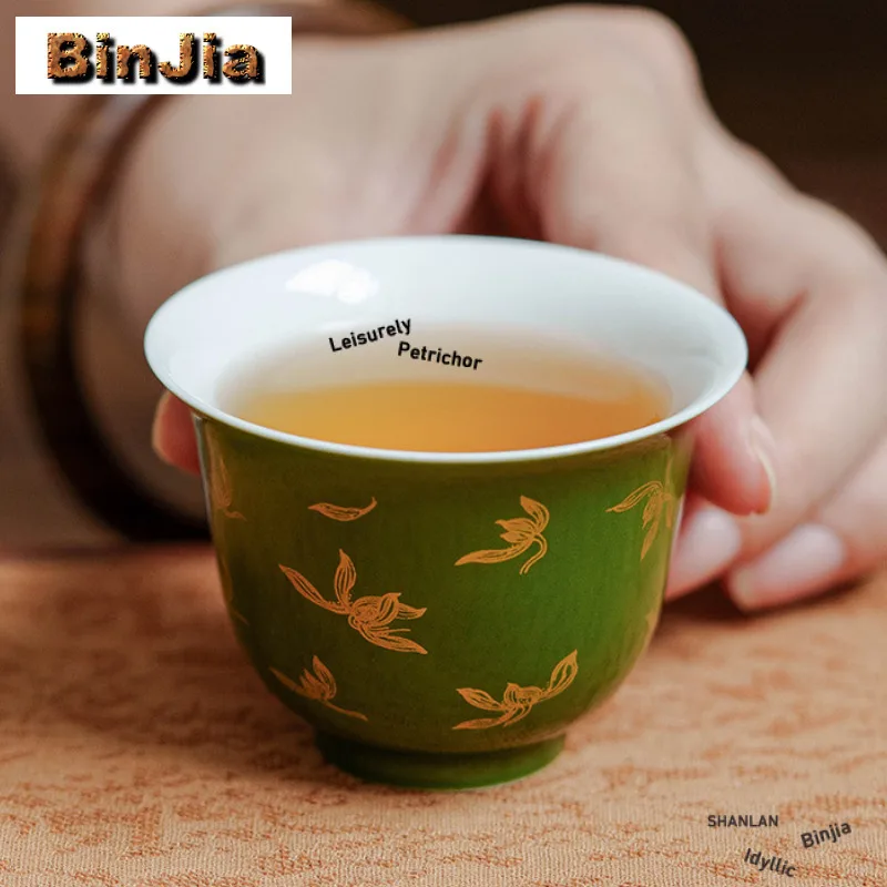 

65ml Hand Painted Autumn Water Orchid Teacup Antique Tea Bowl Single Cups Tea-tasting Meditation Cup Jianzhan Master Cups Teaset