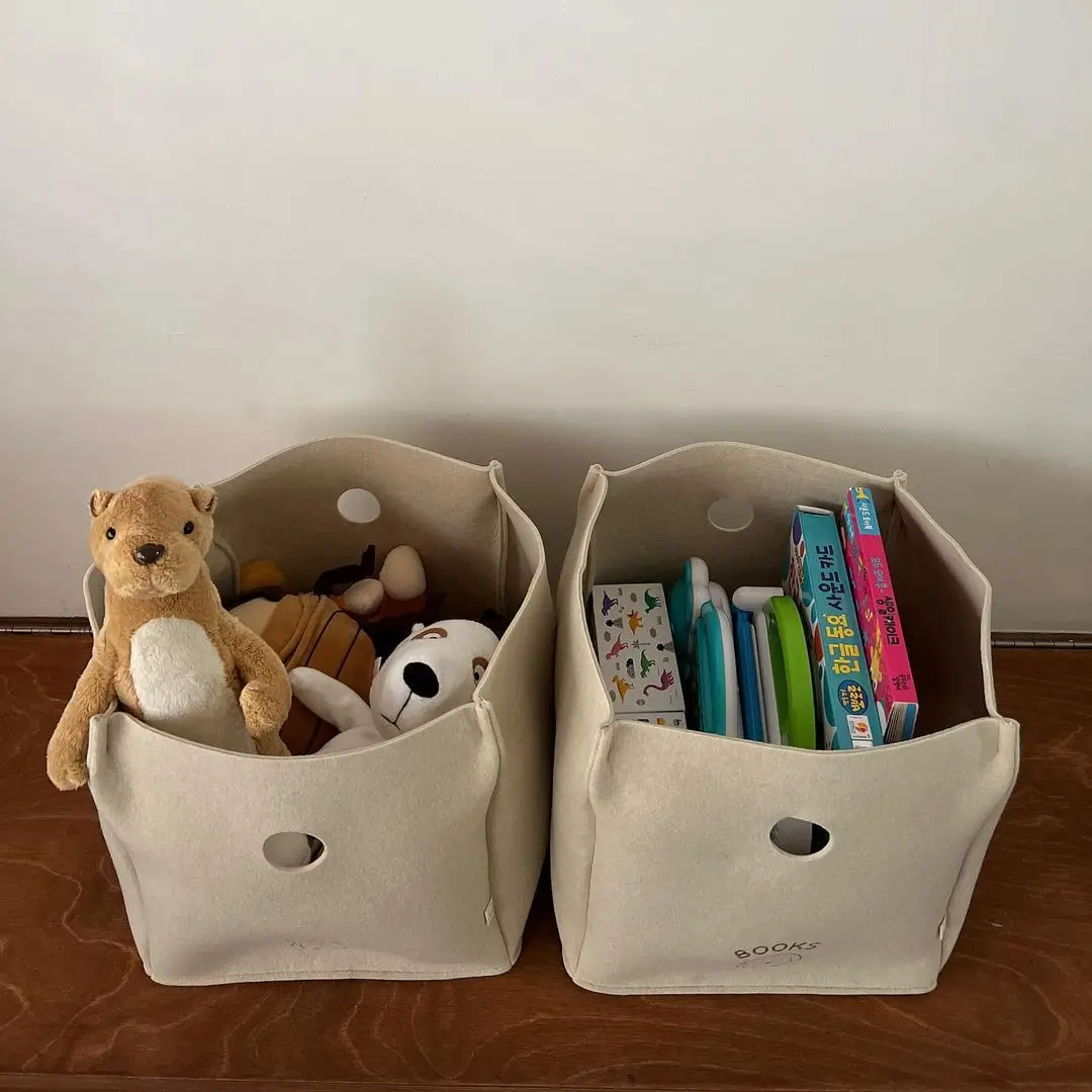 Cesta de almacenamiento cuadrada con bordado Simple de fieltro con nombre personalizado, cesta de almacenamiento de juguetes para niños, bolsa de almacenamiento de regalo, marco para aperitivos