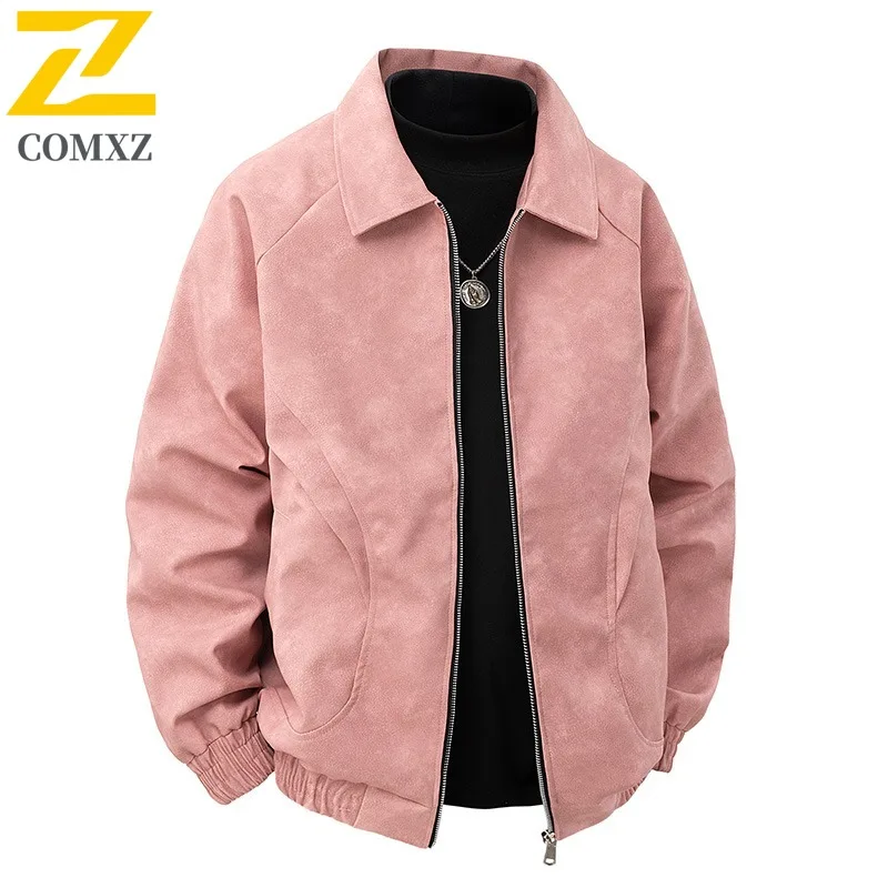 

COMXZ Men Motorcycle Jacket American Fashion Style Cozy Lightweight Windbreaker Premium Stand Collar Windproof Autumn Clothing
