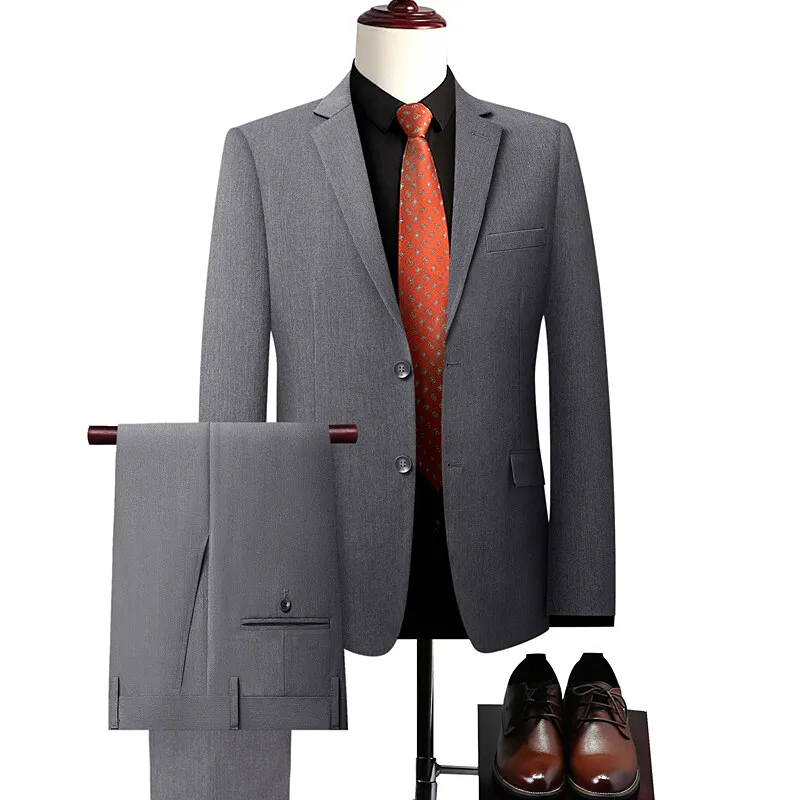 Nuevo modelo para hombre, traje elástico de cuatro lados de alta calidad, chaqueta Formal + Pantalones, traje de 2 piezas, traje de negocios para hombre, talla 5XL