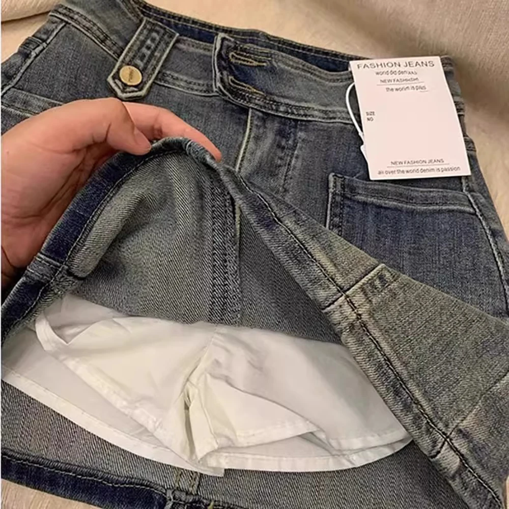 American Retro Denim Skirts Women Vintage Blue High Waist Mini Jean Skirt Spicy Girl Sexy A-Line Short Skirts Streetwear