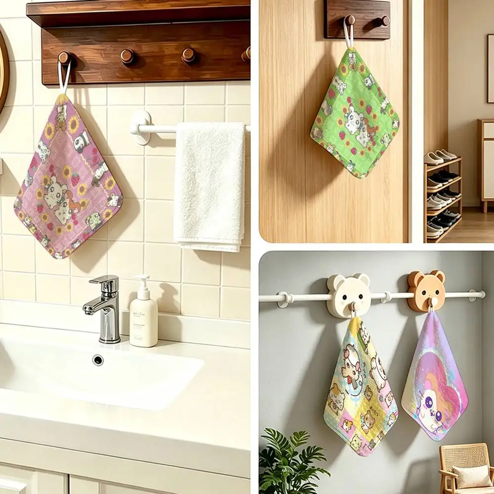 Cartoon Cute Hamtaro Household  Anime Polyester Hanging Kitchen Hand Towel Durable Wear Resistant  Versatile Use Throughout Home