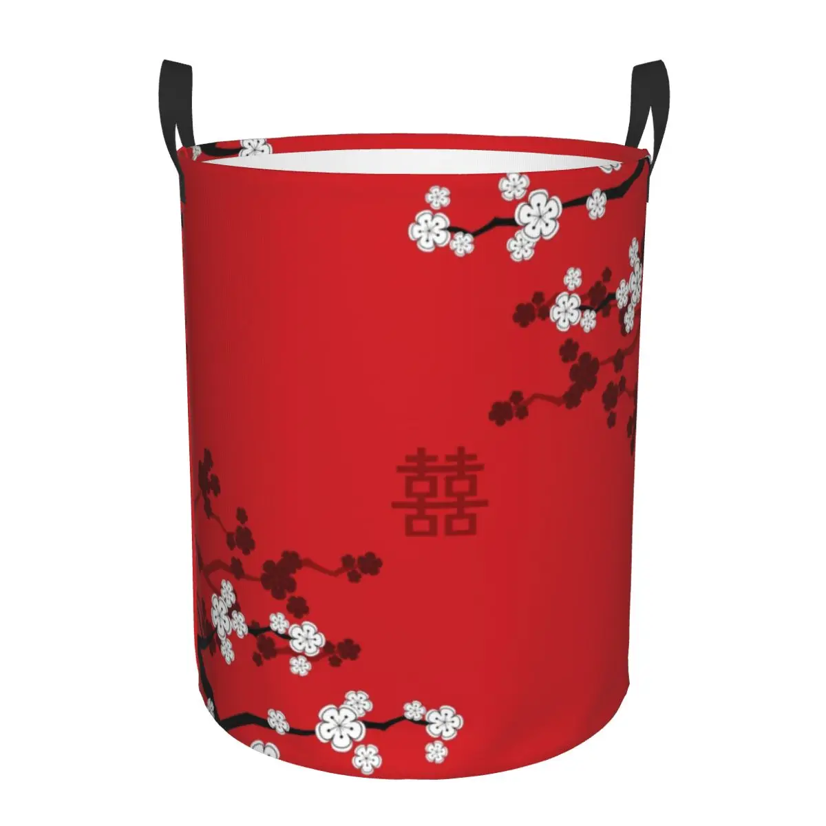 Oriental Cherry Blossoms Chinese Wedding Double Happiness Laundry Hamper Large Storage Basket Japanese Sakura Toy Organizer