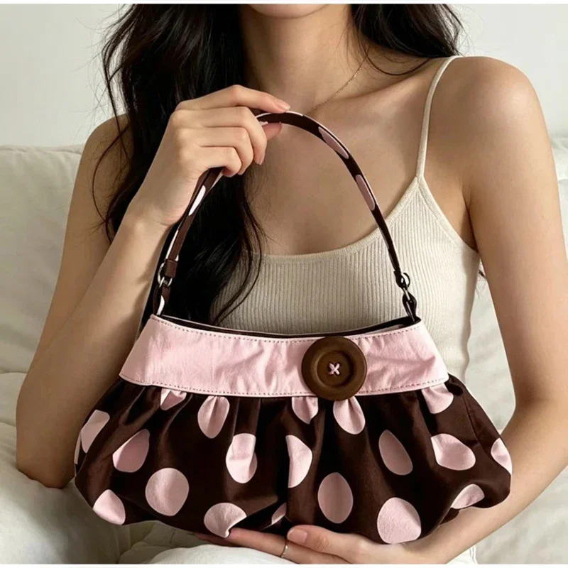 Gestreifte, gepunktete, plissierte Umhängetasche, koreanische süße, niedliche Damen-Umhängetasche, lässige Pendler-Geldbörse, leichte Handtasche – Detail 3