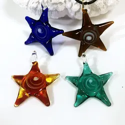 4PC Creative Ocean Style Art Starfish Mixed Color Inner Spiral Glass Necklace Pendant Women's Pendant Necklace