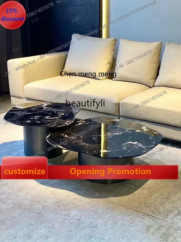 

cn8617 ss A Light Luxury Natural Black Rose Marble Tea Table Special-Shaped Italian Minimalist Stainless Steel Living Room Tea