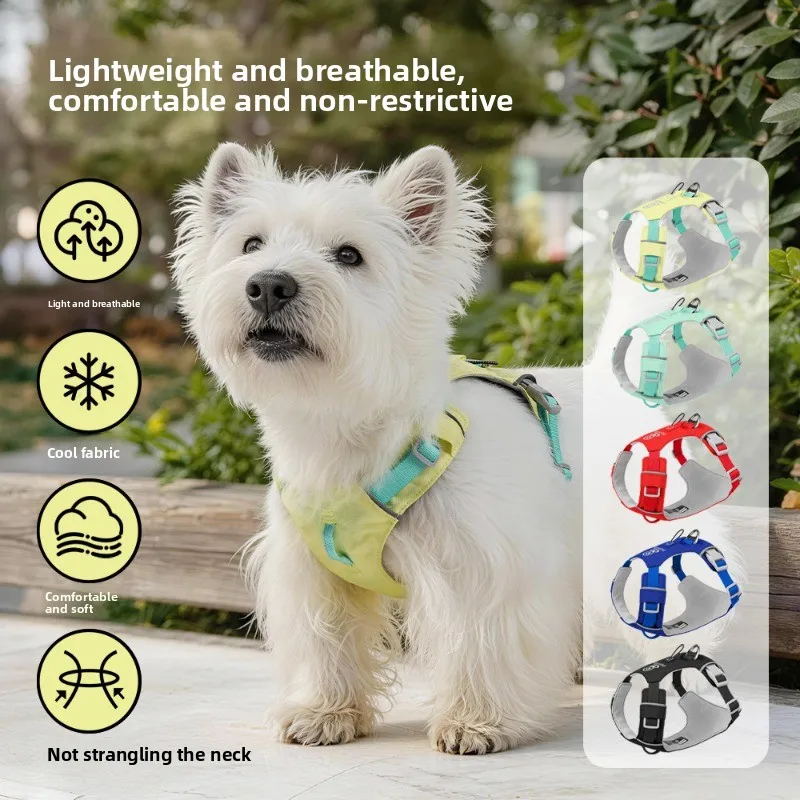 New breathable and comfortable dog harness with high-visibility reflective strips for outdoor walks and leashing