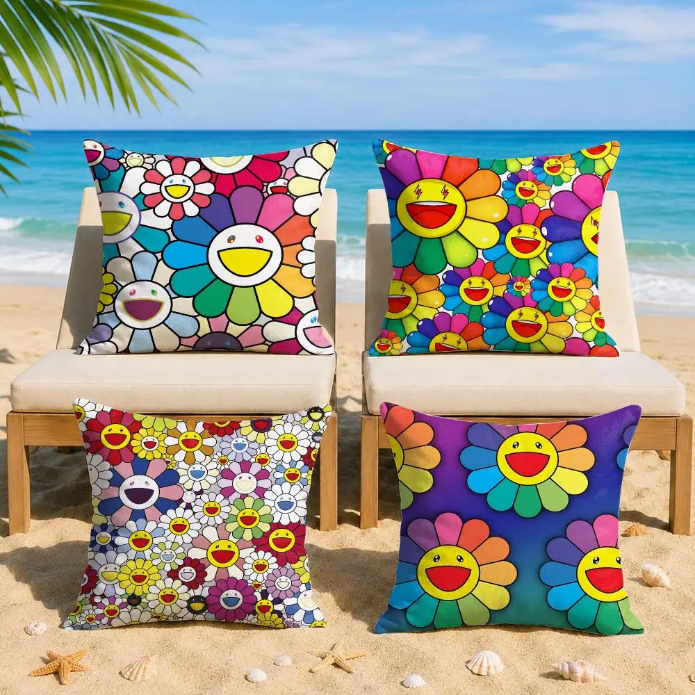 T-Takashi Flowers M-Murakami Cushion Cover Soft Short Plush Double-Sided Printing Home Decor Machine Washable Pillow Case Gift