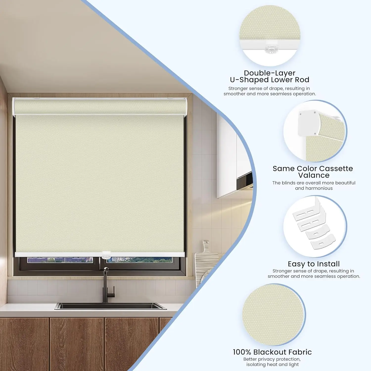 Wholesale Sales 100%Blackout Waterproof  UV Protection Reduce Heat Window Spring Control Roller Blinds For Home view 3