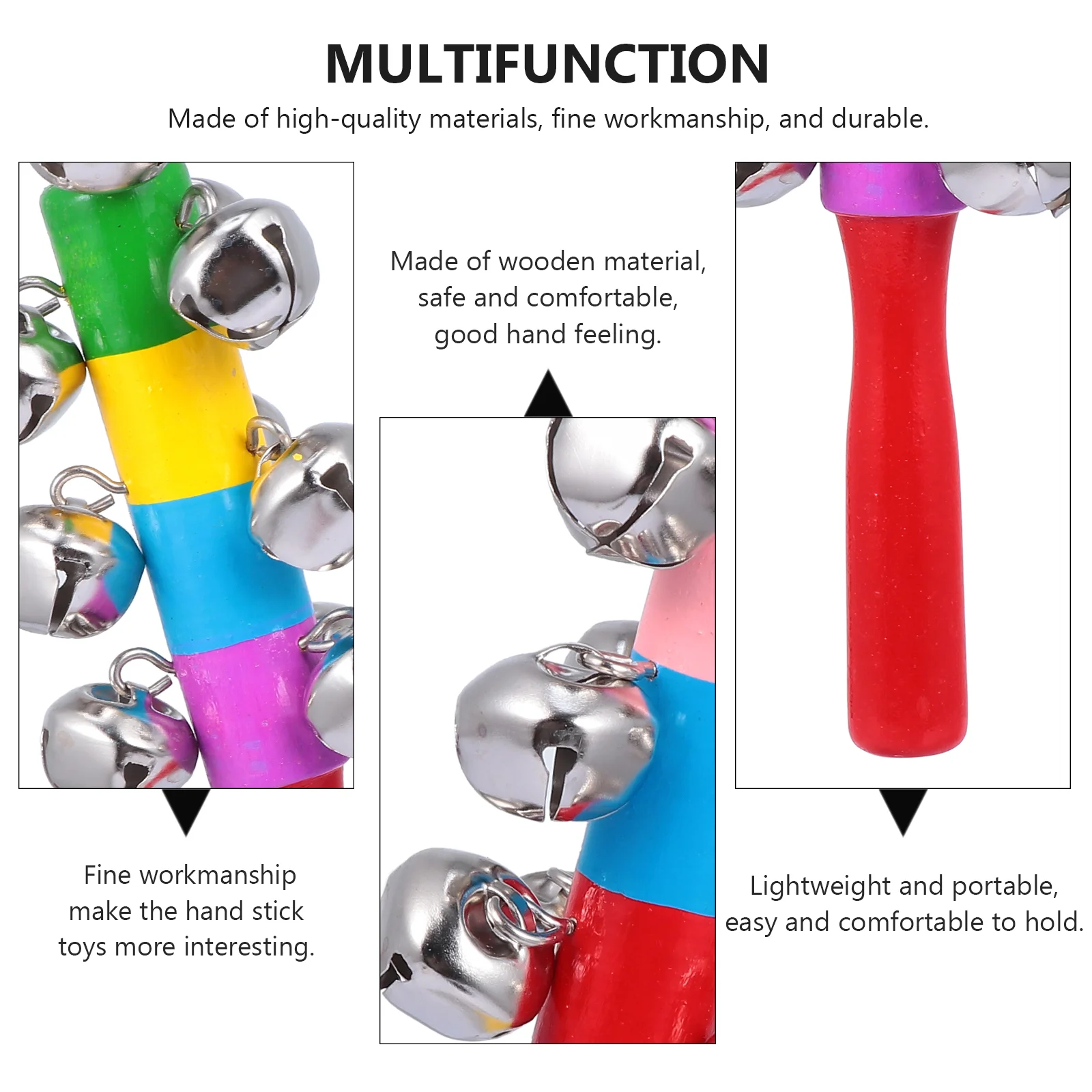 3 قطع من أعواد الجرس اليدوية للأطفال، ألعاب أطفال خشبية، جرس يدوي تعليمي للرضع