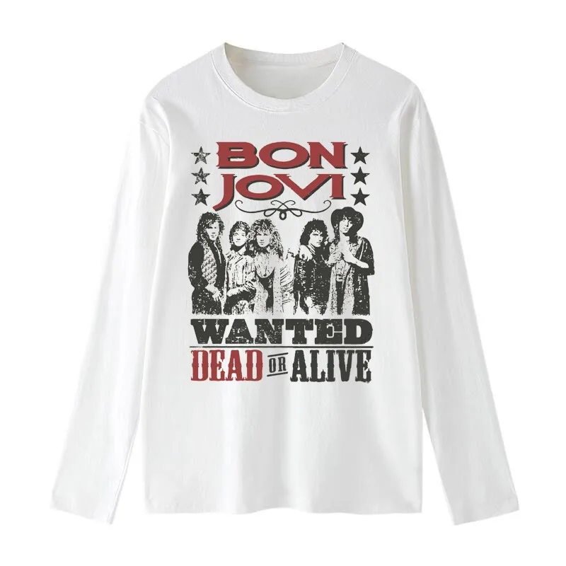 جديد ريترو ثلاثية الأبعاد مطبوعة بون جوفي روك باند الرياضة الاتجاه الخريف والشتاء الرجال والفتيات تي شيرت الشارع الاتجاه