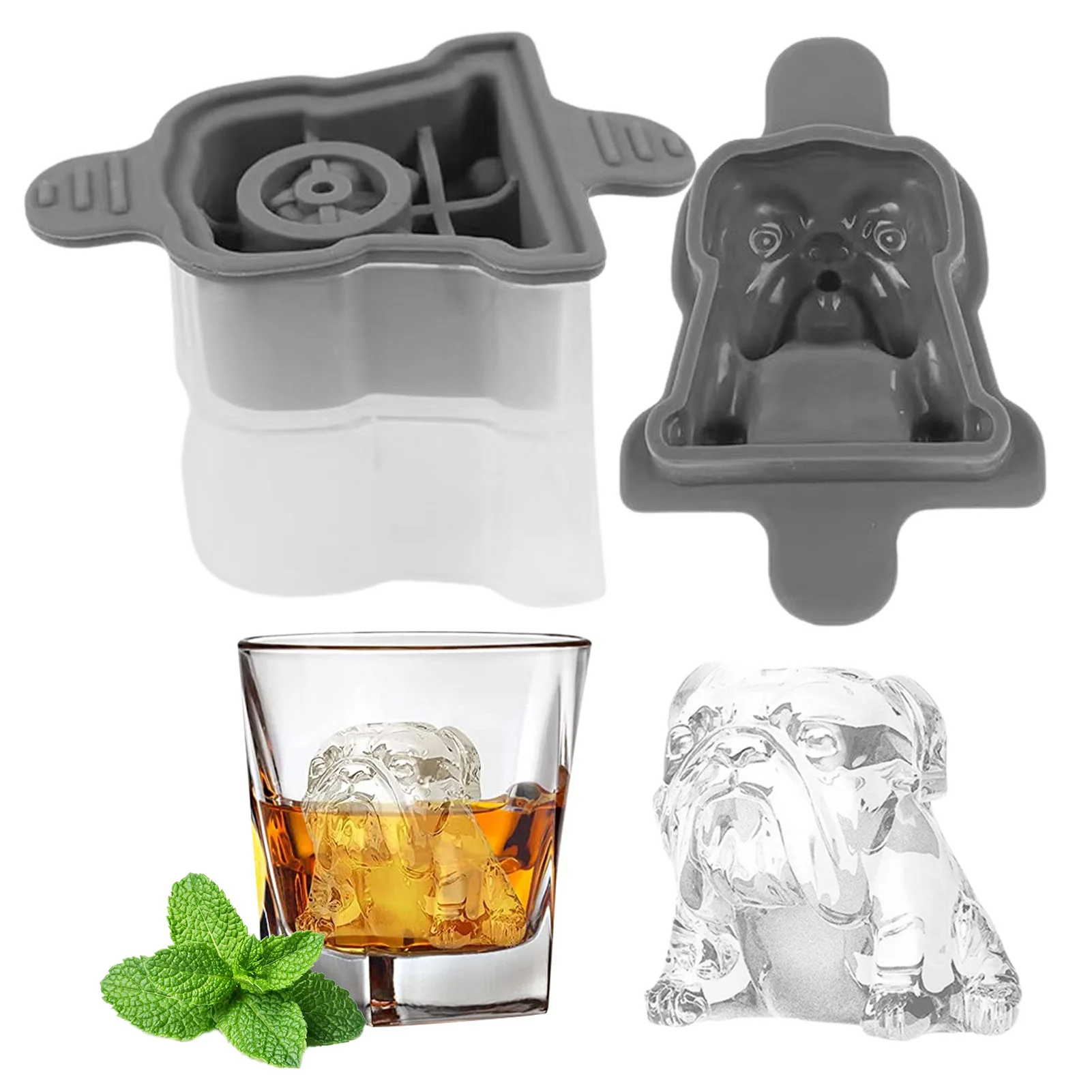 Moule à glaçons en silicone avec couvercle scellé, moule à glaçons Bulldog et Dog, nouveauté, whisky, cocktail, fournitures de fête