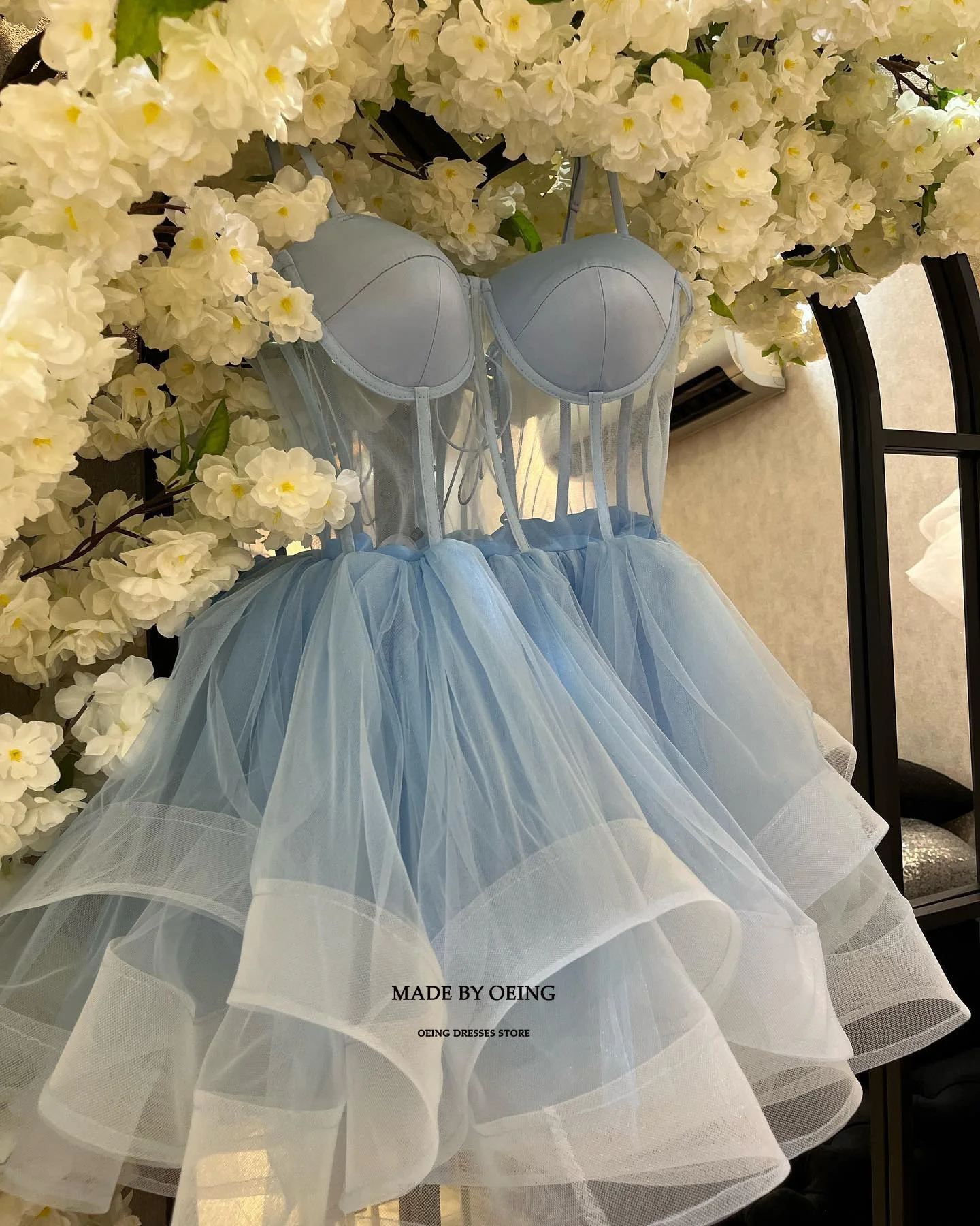 OEING Short A-Line Prom Dress Elegant Tulle Tiered Mini Cocktail Evening Dresses Formal Occasion Gown With Bow Vestidos De Novia