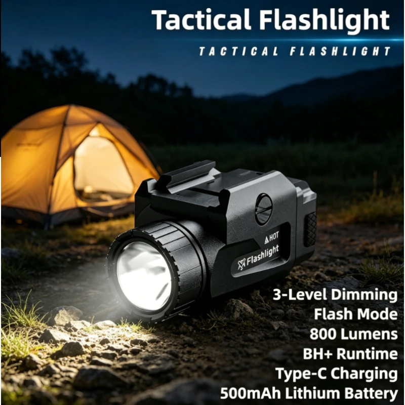 

Durable Outdoor Tactical Light, 800LM LED 4 Mode USB Rechargeable, Quick Release Mount for Picatinny Rail System
