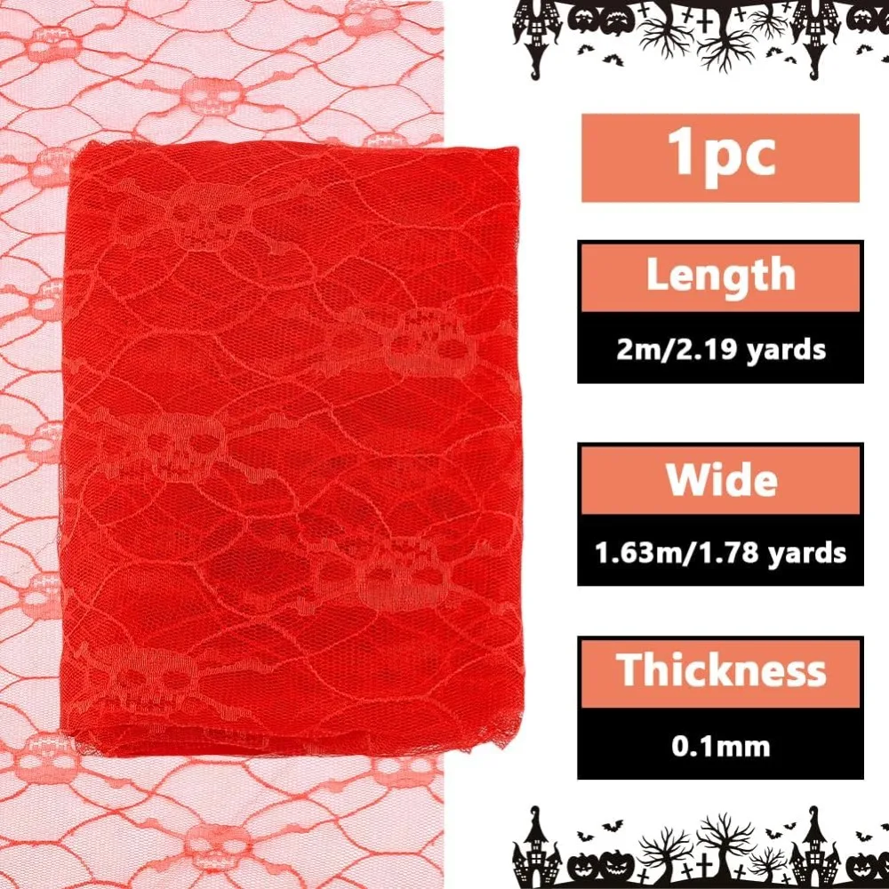 2.2 Yards Red Skull Pattern Lace Fabric Skull Mesh Fabric 64 inch Wide Halloween Theme Decorations Embroidered Lace Fabrics