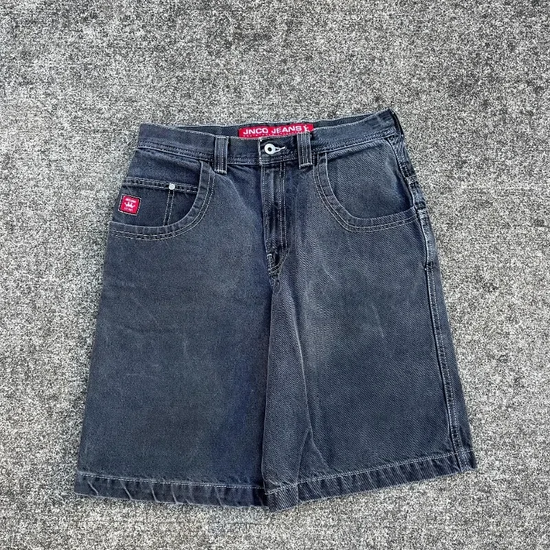 Harajuku Y2K celana pendek jeans Hip Hop pria wanita, pakaian jalanan celana pendek basket Gotik motif vintage musim panas untuk pria dan wanita