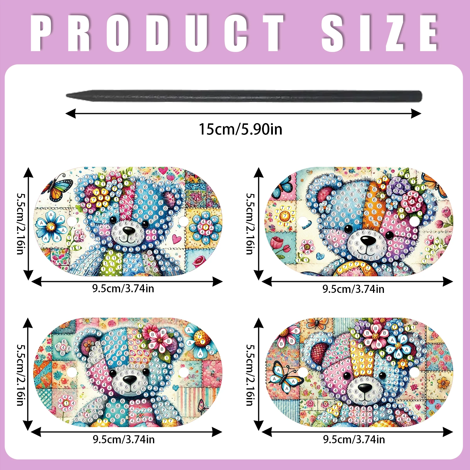 4Pcs Diamond Art Painting Ellipse Hairpin Kits, Colorful Animal DIY Diamond Art Hairpin Elegant Gift Classical Jewelry for Frien