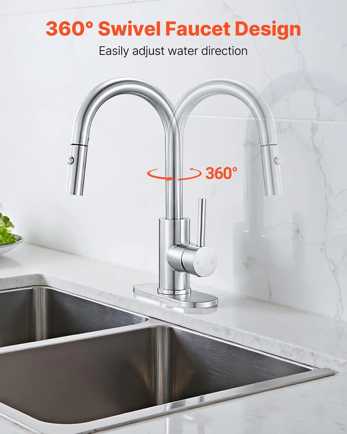 Single Handle Sink Faucet, Brushed Nickel Kitchen Faucet with Pull Down Sprayer, Suitable for Bathroom, RV, Bar Sink, Publ
