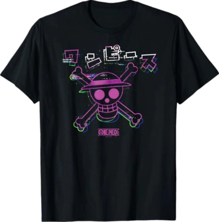 The Colorful One Piece Anime Cap with Faulty Chinese Characters Tshirt 2026 New Cotton Summer Tshirt for Men and Women Relaxing