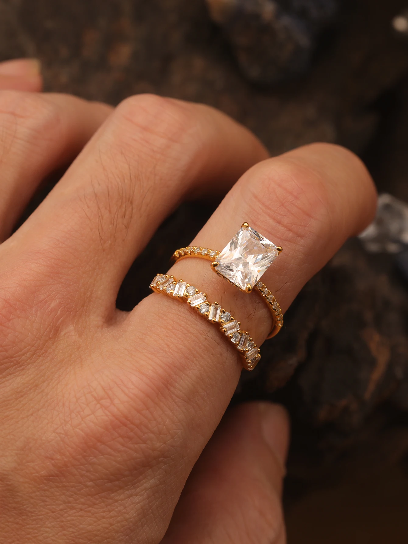 

Набор колец из стерлингового серебра 925 пробы, прямоугольный 3CT с муассанитом, ювелирные изделия, позолоченные, 18 карат, подходит для подарка на годовщину