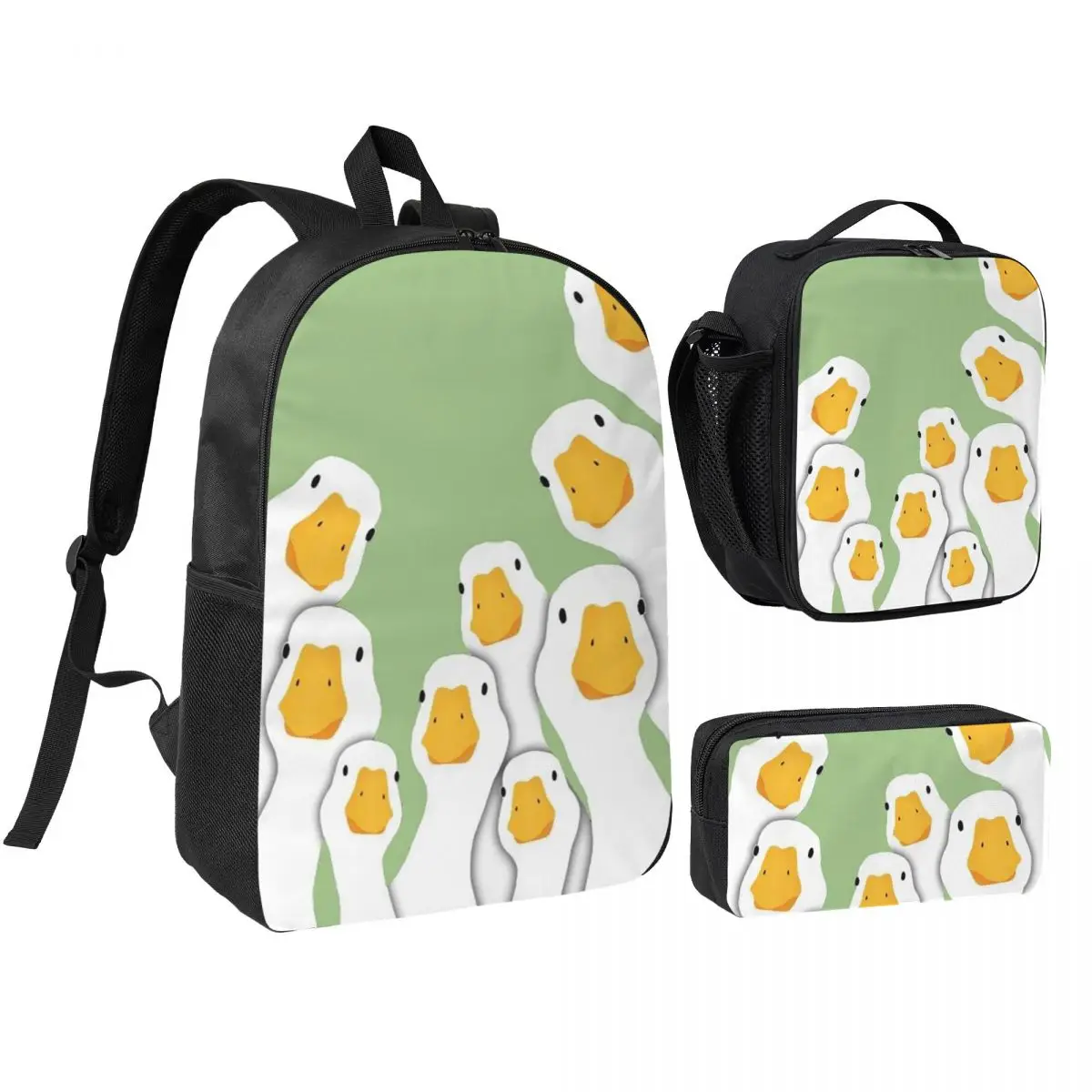 Cartoon Popular Goose Animal Backpack Student BookBag School Bag Shoulder Bags 3ps Insulated Lunch Bag Pencil Case