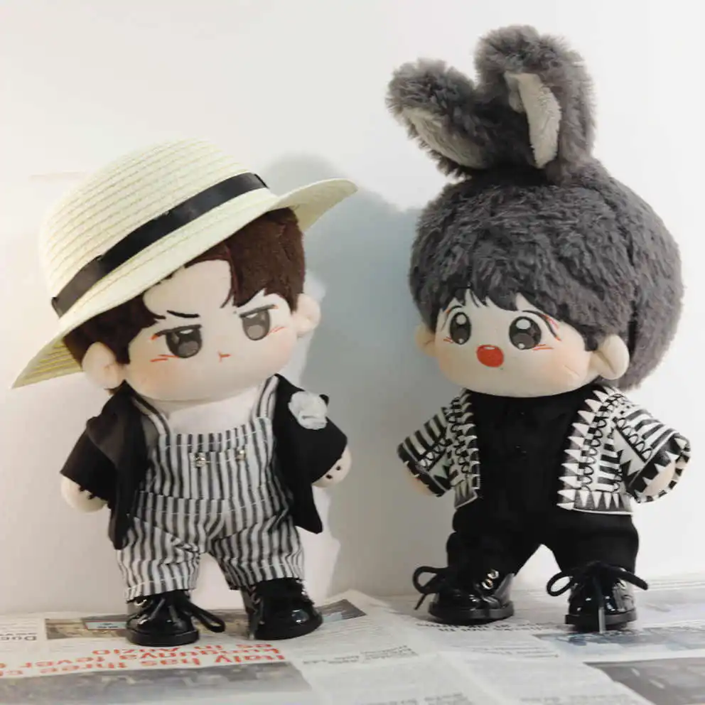 20cm Doll Clothes Wang Yibo Xiao Zhan Leather Clothes Shirt  Hat Fashion Suit Stuffed Plushies Plush Doll Accessories Toy Kids